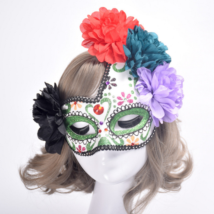 2017新款威尼斯面具 平头彩绘面具百合花公主带花化妆舞会面具女