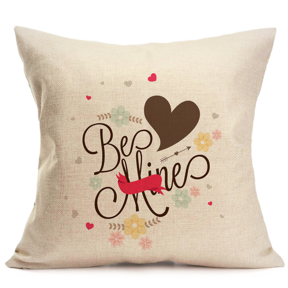 一箭穿心情人节款式亚麻抱枕套沙发办公室汽车靠垫套外贸热销
