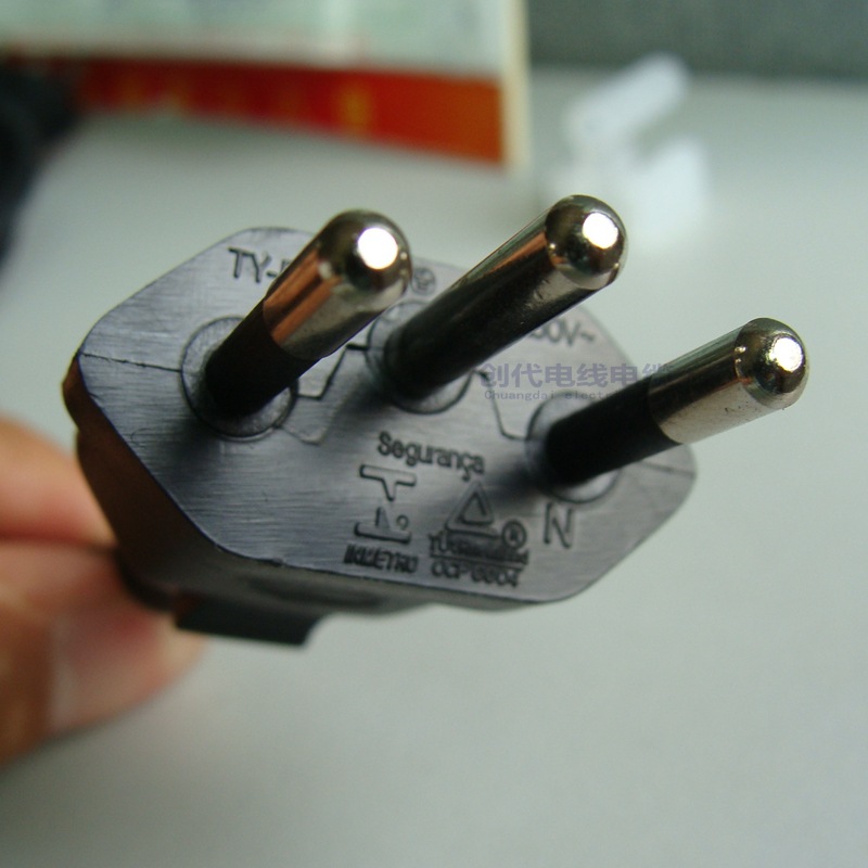 巴西uc认证插头线 巴西规二插ac电源线 tuv 2脚插头电源线带卡扣