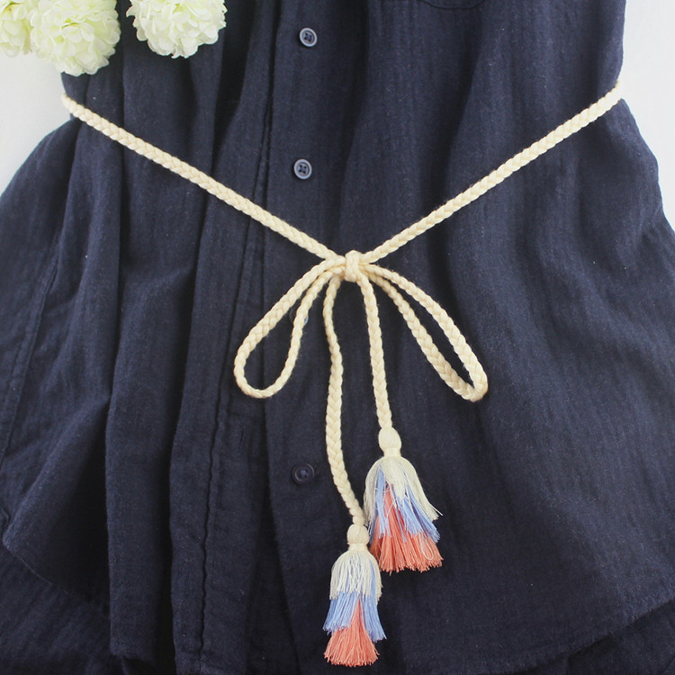 编织女细腰带装饰连衣裙流苏打结蝴蝶结腰链配饰韩版简约绳子文艺
