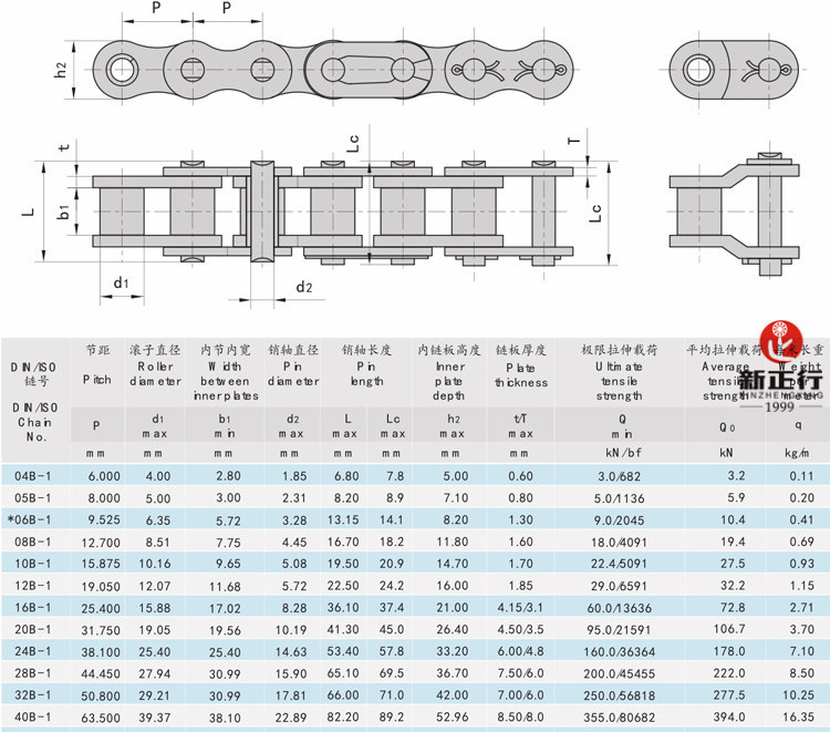 杭州东华自强链条三排传动短节距精密滚子链条多种型号规格