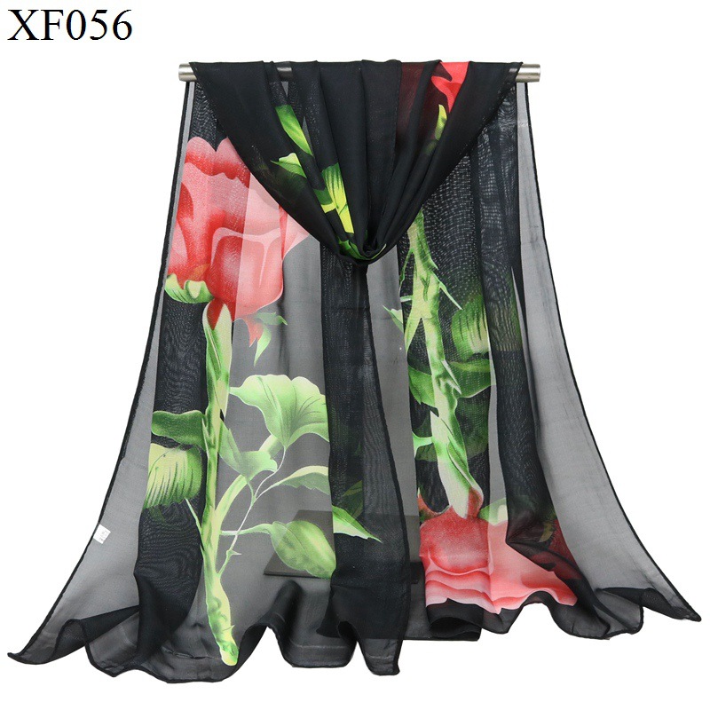 Hot Selling Fashion Small Silk Scarf Chiffon Women's Scarf Long Scarf Factory Direct Sales Wholesale One Flower Rose Thin Silk Scarf
