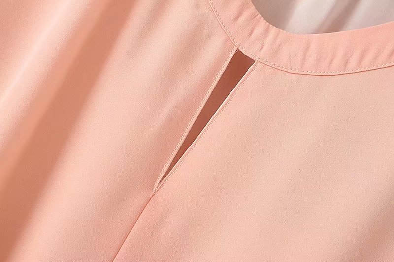 韩版女装2017夏季新款气质款木耳边双层粉色雪纺无袖连衣裙011136