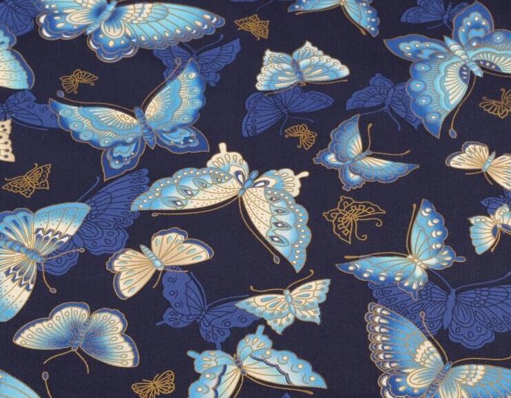日式和风烫金布 (蝴蝶)全棉和风印花布料 旗袍汉服唐装箱包面料