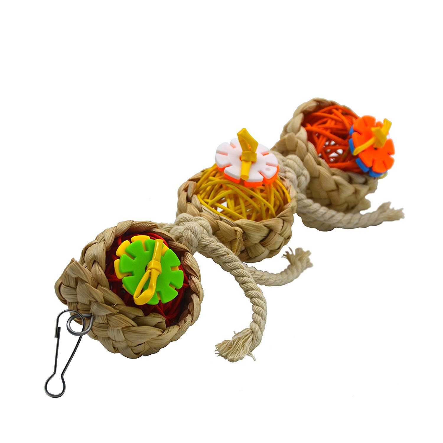 撕扯玩具          此款产品由天然的玉米叶手工编织而成, 串上藤球和