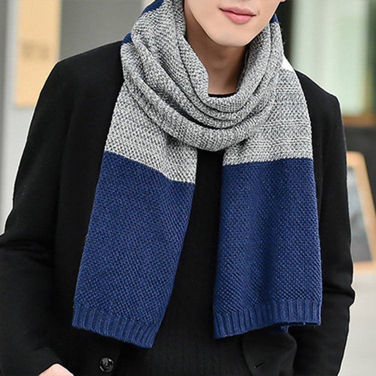 一件代发2022男士围巾冬季欧美时尚蓝色秋冬加厚保暖毛线学生围脖