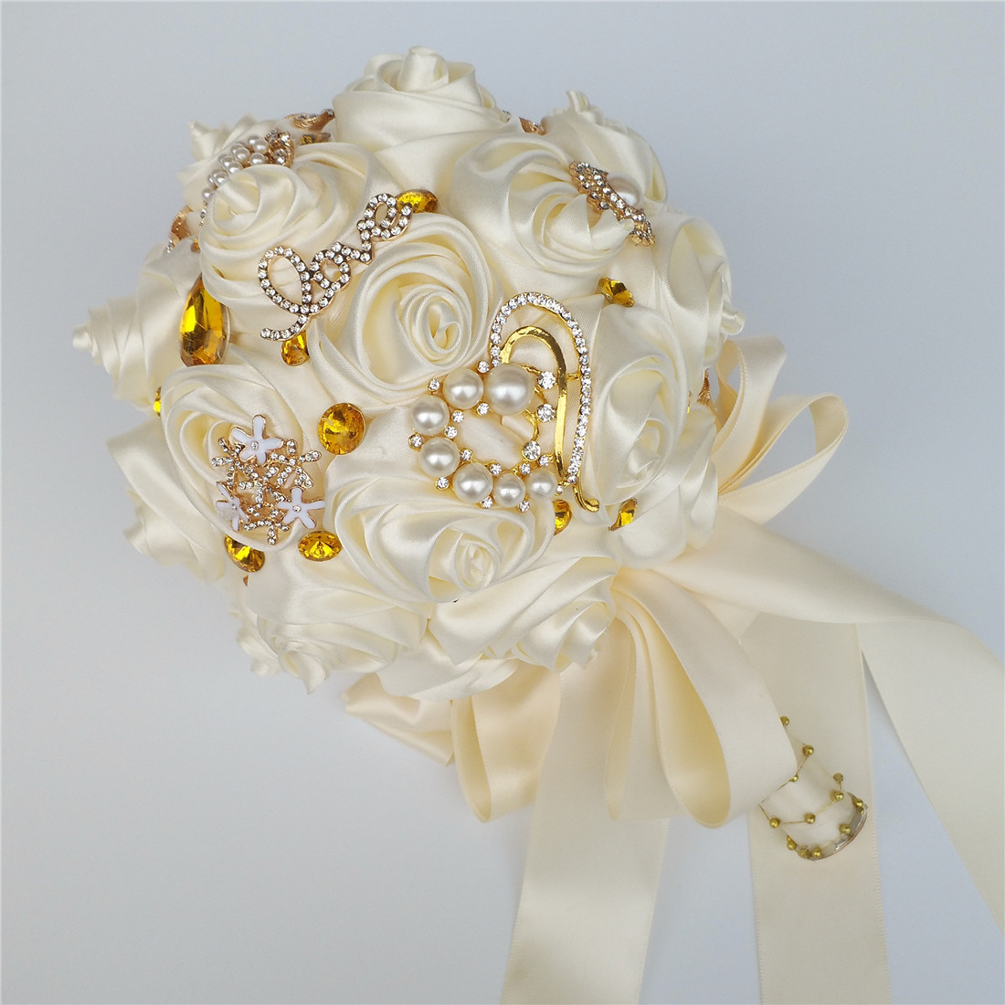 现货缎带新娘手捧花新款圆球伴娘捧花绣球17厘米aw0168