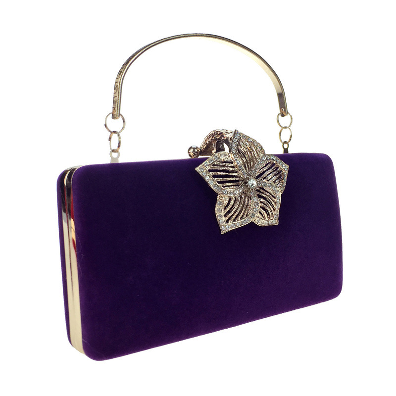 速卖通外贸五叶花镶钻宴会包丝绒晚宴包旗袍女士包新娘手拿包