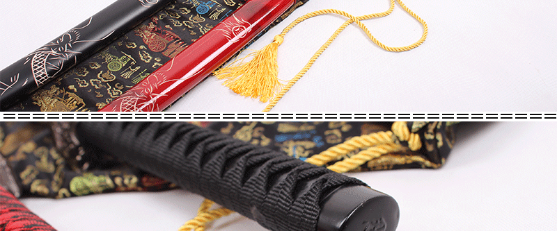 红色黑色刻龙武士三把一套套刀 日本刀套刀 东洋刀剑 加厚型 未开