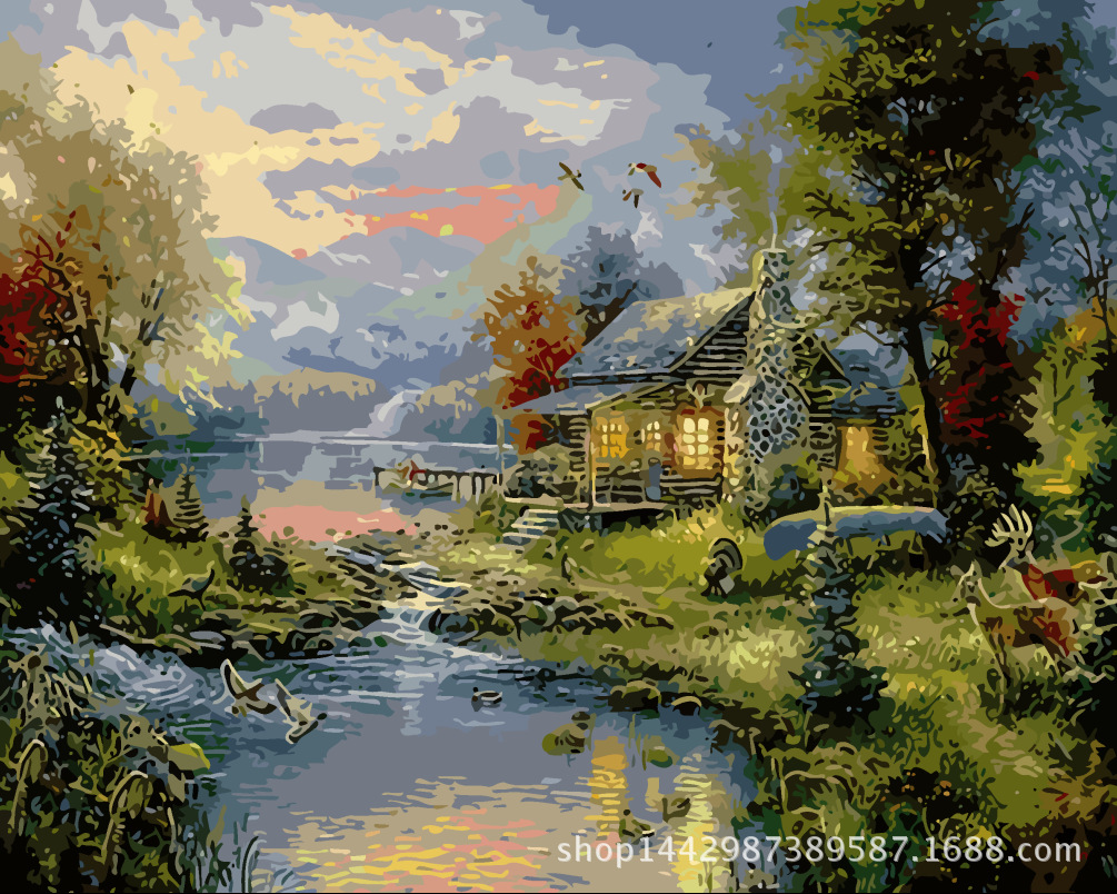 diy数字油画批发 手绘风景油画欧式客厅手工填色装饰画40*50 a413