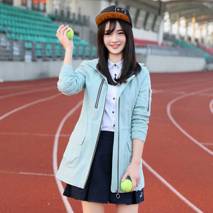 少女春装外套2018新款韩版初高中女学生风衣外套连帽中长款学院风
