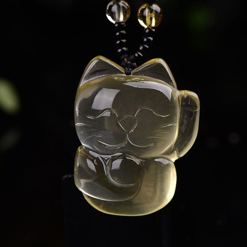 厂家直供天然黄水晶猫吊坠项链可爱猫咪水晶饰品