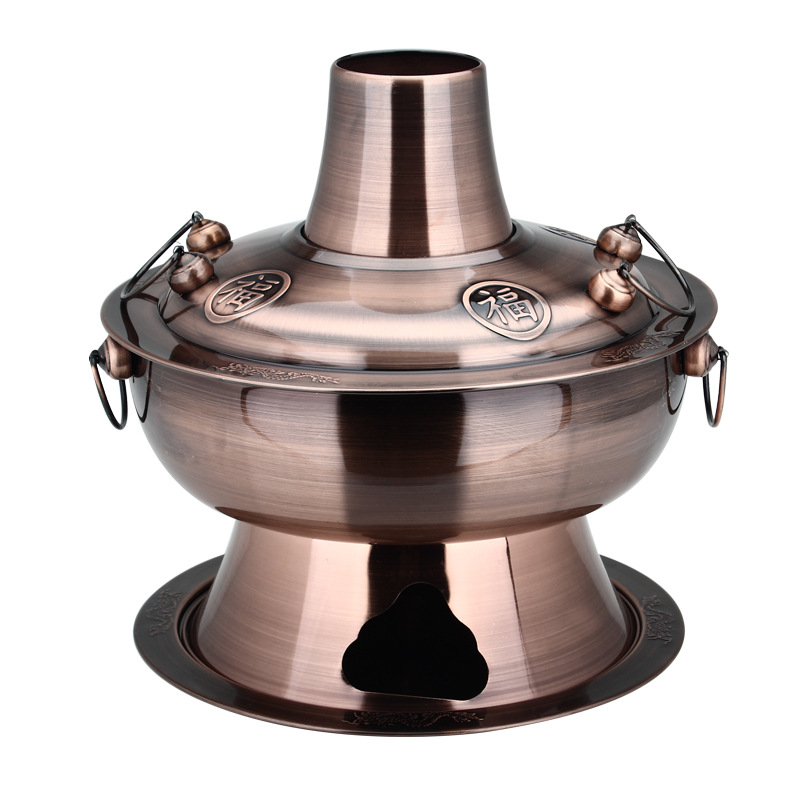 304加厚不锈钢木炭火锅老式无烟碳涮肉锅老北京铜火锅炉涮涮锅