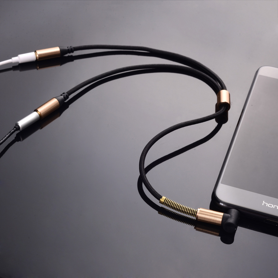 厂家直销绳子编织一分二情侣aux音频线 3.5mm转接线耳机延长线