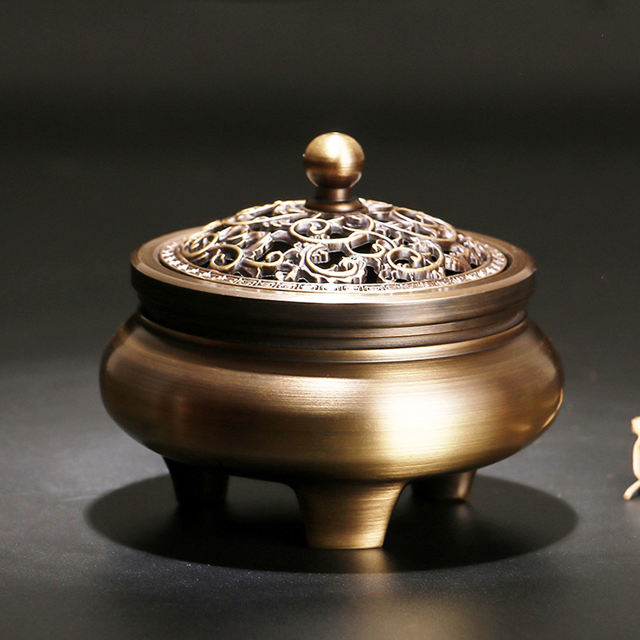 【佛堂用具】佛教用品 纯铜 仿古三足香炉 檀香炉盘香炉