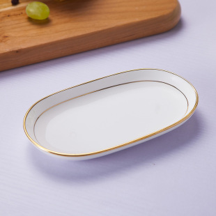 金边毛巾碟优质骨瓷酒店摆台碟子家用点心长方形碟子