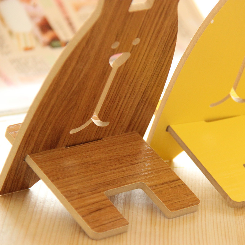 卡通兔子手机支架 创意diy简易木质手机卡座 懒人手机托架