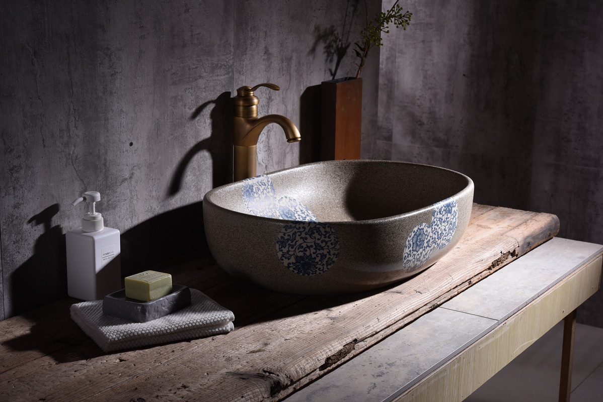 仿古台上盆 大容量艺术盆 青花瓷洗手盆 阳台陶瓷洗脸盆 中式风格