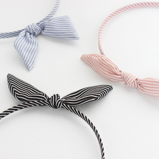 2017春夏新款发箍手工条纹布艺甜美小兔耳朵头箍小清新学生发饰