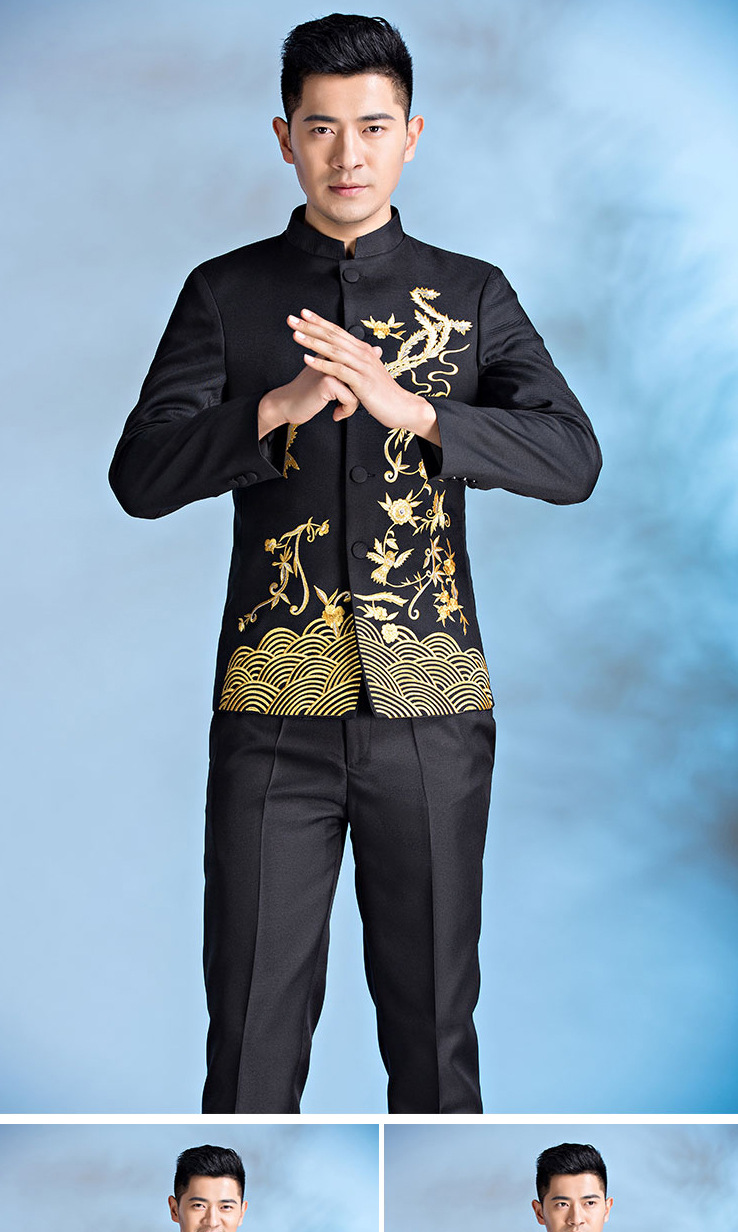 中国风立领中山装唐装主持人男装2017新款酒店迎宾礼仪接待工作服