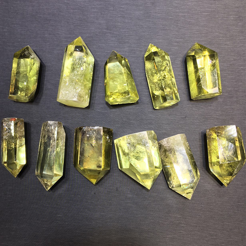 天然黄水晶原矿石 黄水晶柱 六角棱 原石摆件产地批发