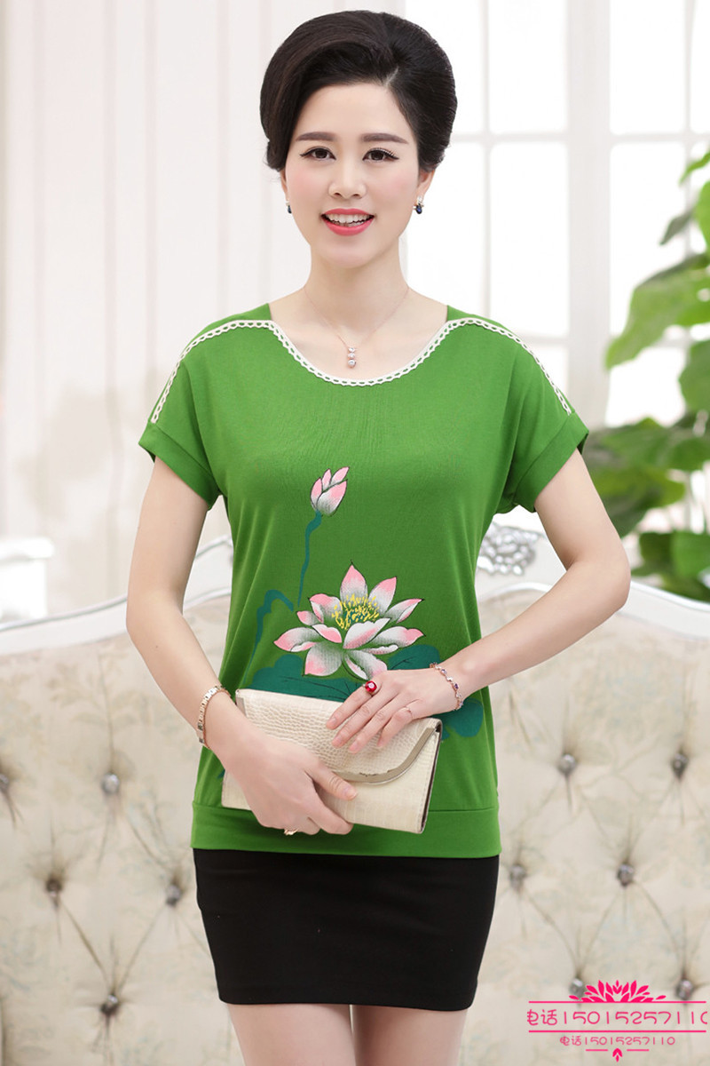 夏季新品休闲中老年女装短袖t恤 新款妈妈装短袖恤衫地滩货源批发