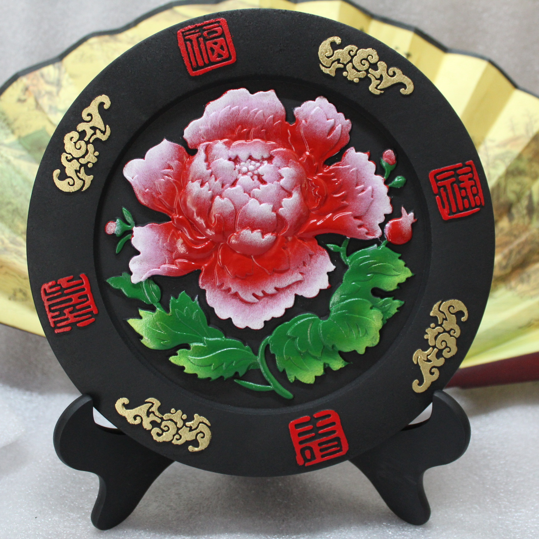 活性碳雕百合花炭雕商务礼品218mm福禄寿喜工艺礼品