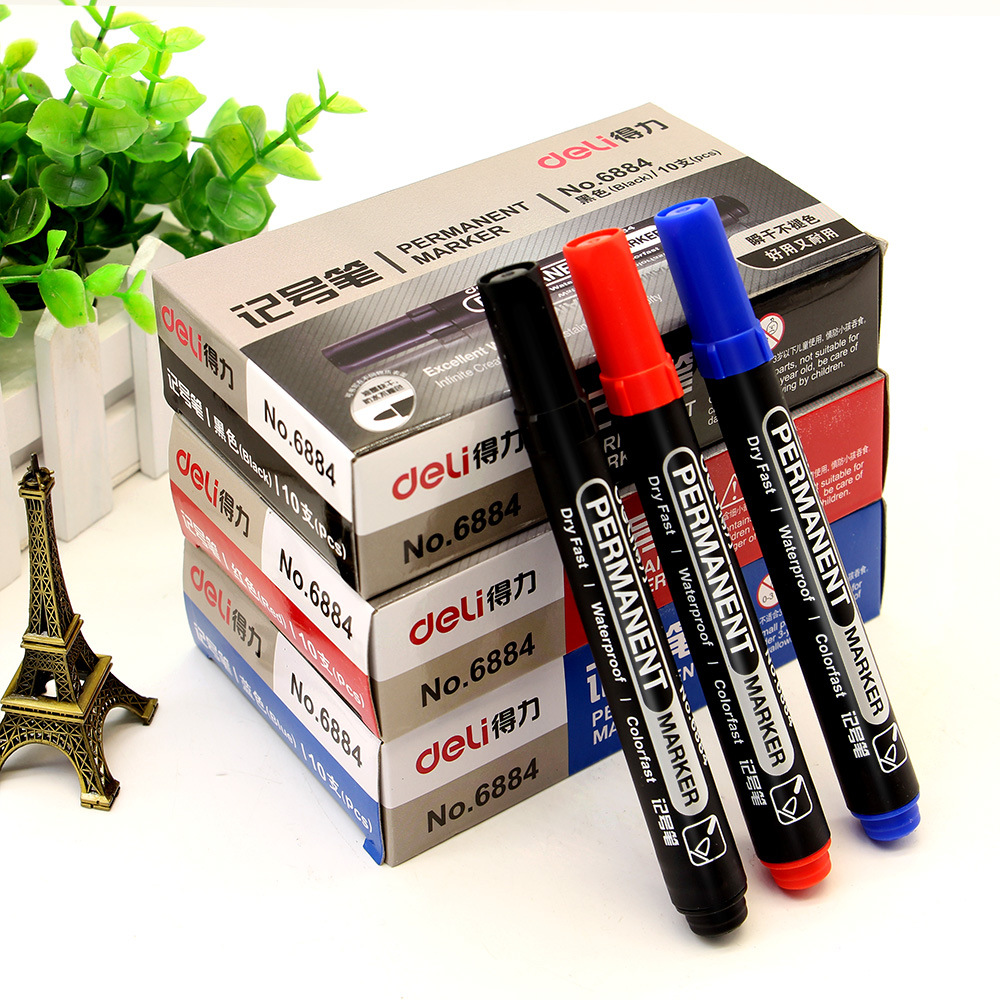 得力文具6884记号笔油性不易掉色大头笔cd光盘笔粗头笔办公用品