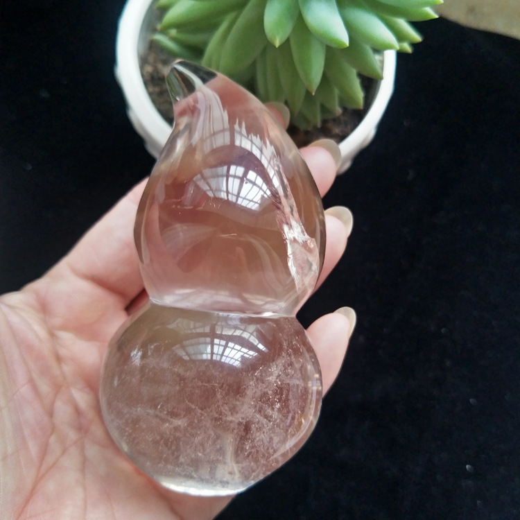 天然白水晶葫芦雕件粉水晶葫芦福禄摆件装饰品手把件把玩招财福禄