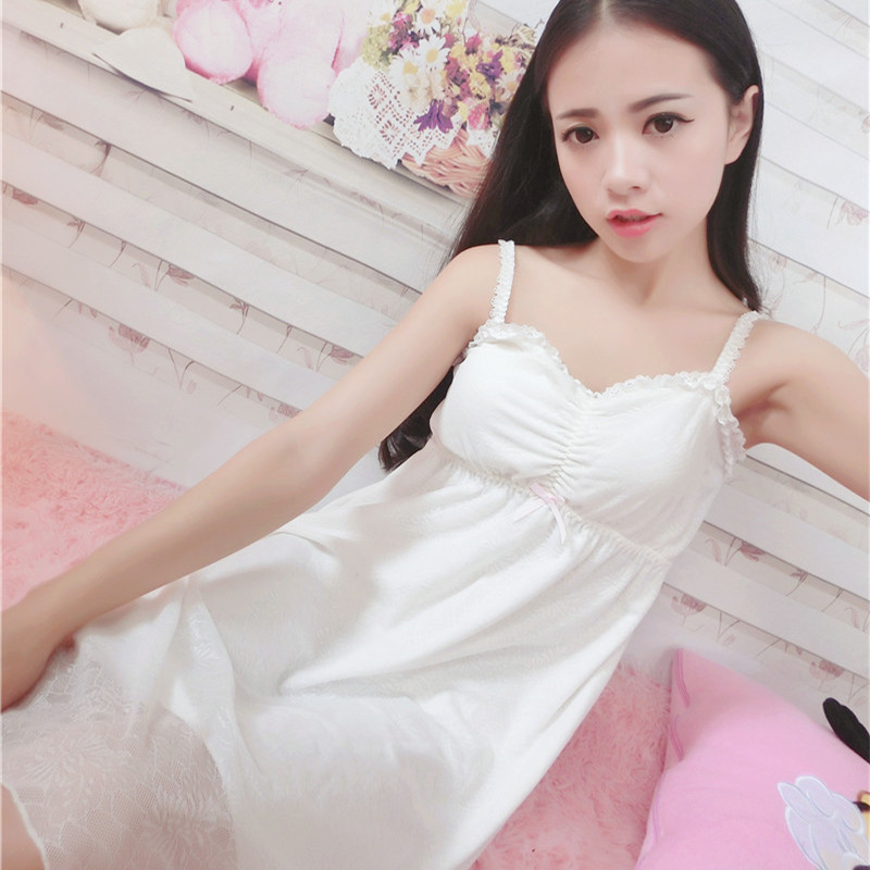 带罩杯可爱蕾丝公主抹胸吊带睡裙女士夏季胸垫莫代尔睡衣性感宫廷