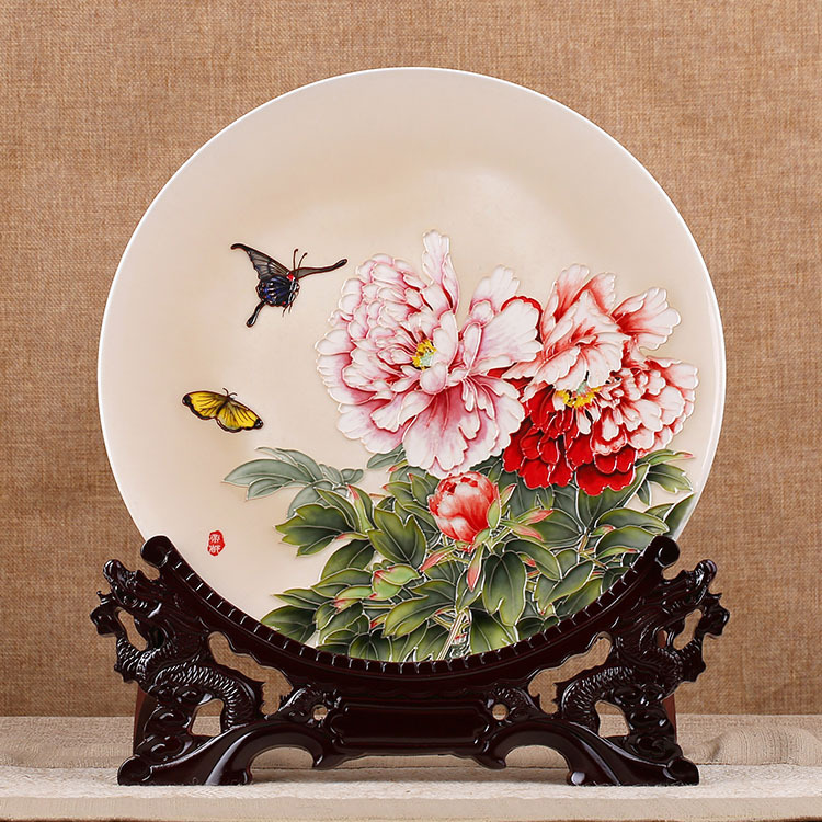 1件代发陶瓷工艺品洛阳唐三彩牡丹花盘中式摆件特色礼品挂盘定做