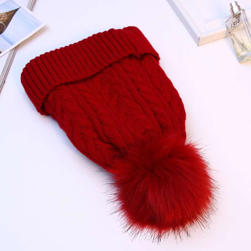 Korean Style Autumn and Winter Fur Ball Thickened Fleece-Lined Woolen Hat Double-Layer Outdoor Twist Hat Women's Student Knitted Hat Wholesale