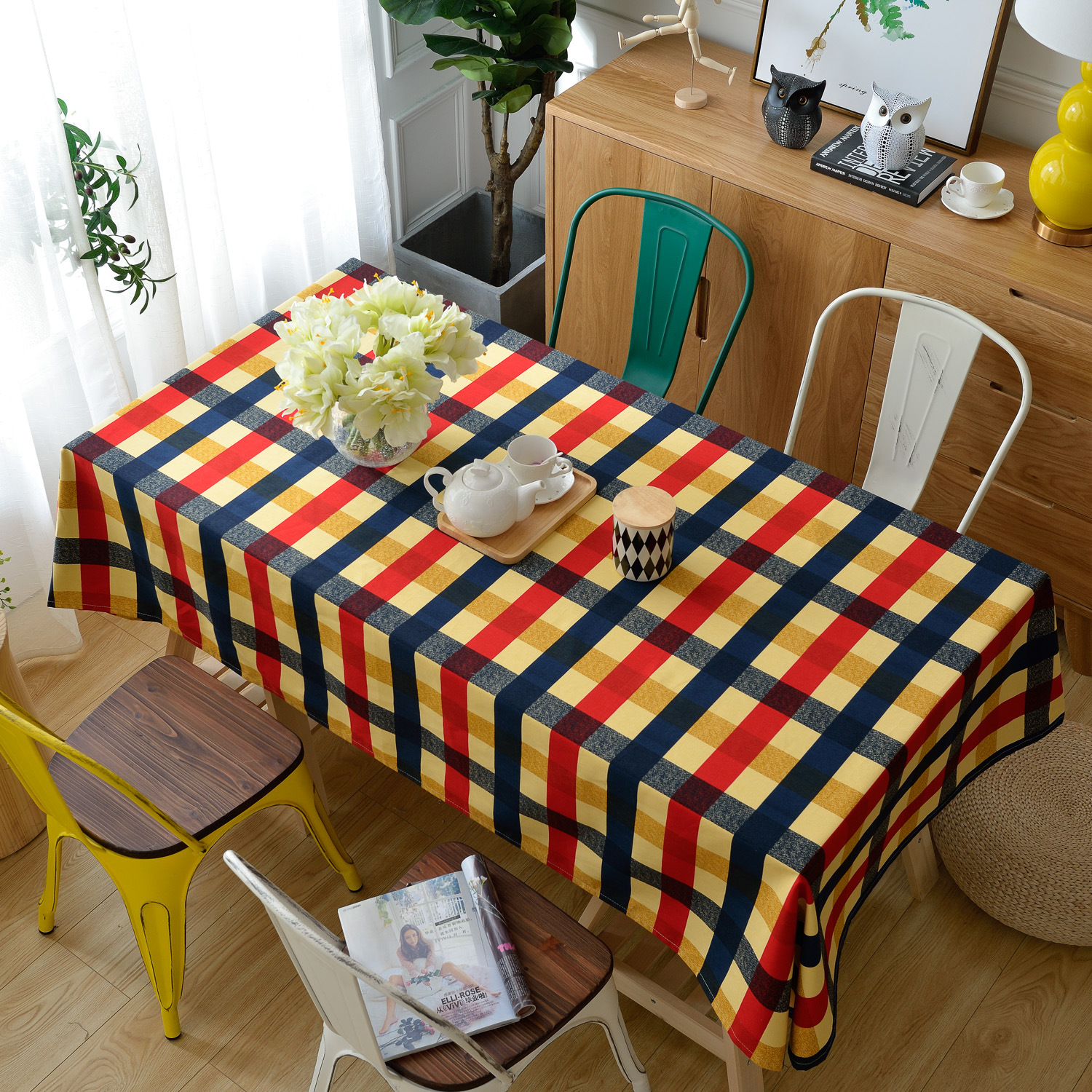 棉质布艺桌布现代简约格子布家居餐桌布爱丁堡茶几布酒店ins台布