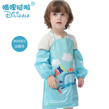 儿童卡通防水围裙袖套中长款画画衣男女宝宝罩衣幼儿园带袖套围裙