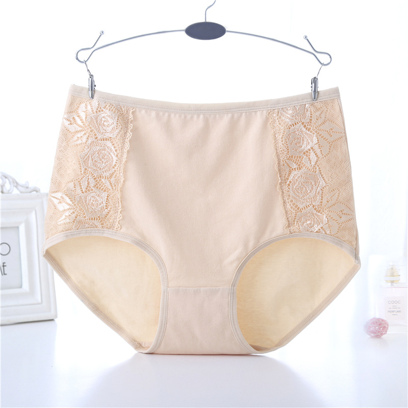 New Pure Cotton High Waist Underwear Women's plus Size plus-Sized Cotton Hip Lifting and Waist-Slimming Mother Solid Color Large Underpants