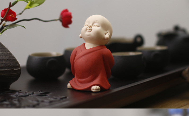 厂家批现代中式精品禅意小和尚茶宠创意家居工艺礼品陶瓷茶道摆件