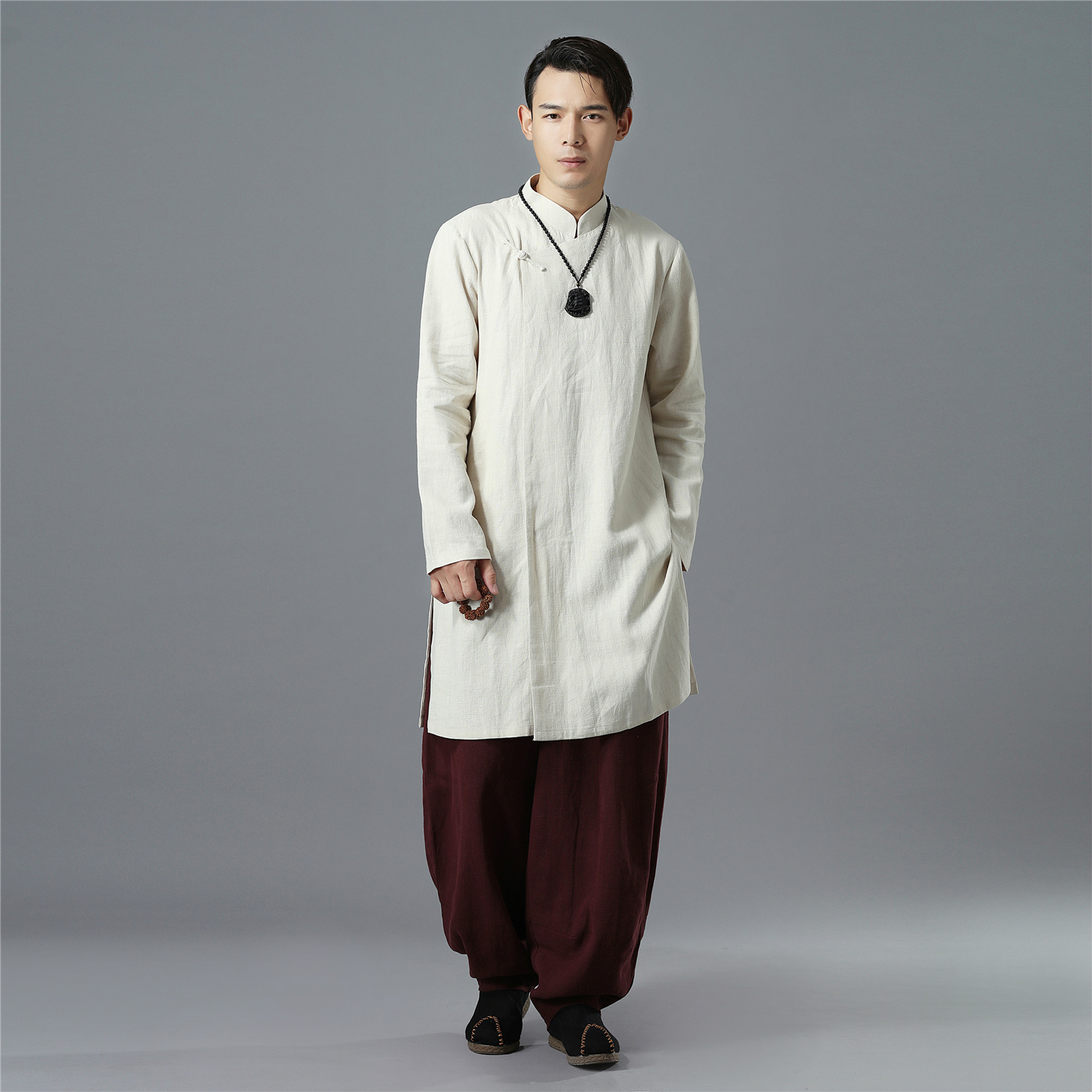 大襟长衫米白 (9)