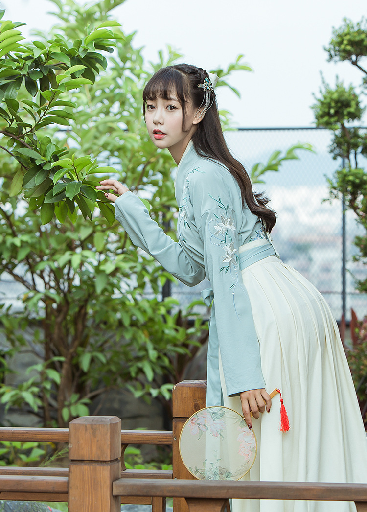 汉元素原创传统交领汉服女装长袖刺绣上儒魏晋风古装绣花齐腰襦裙