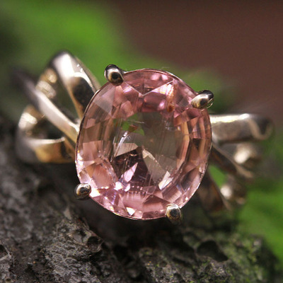 天然缅甸a货碧玺首饰925银镶嵌戒指