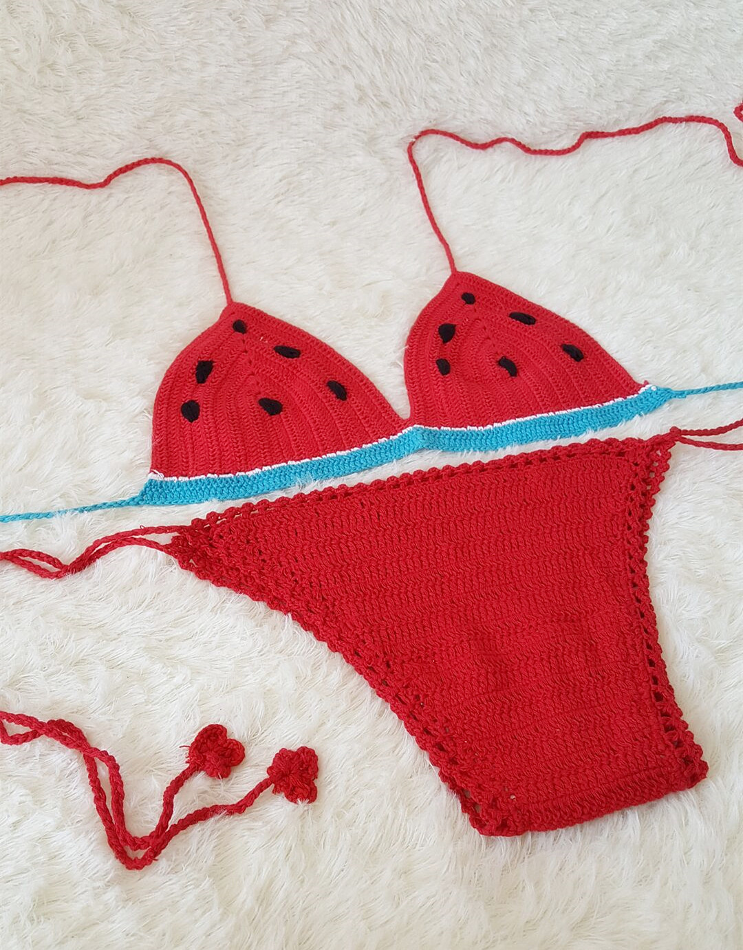 性感比基尼清新西瓜款速卖通热卖款厂家批发外贸手工钩针女士泳衣