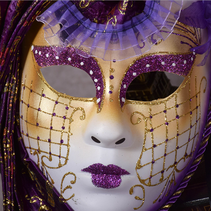 新款 威尼斯面具 紫色加花面具