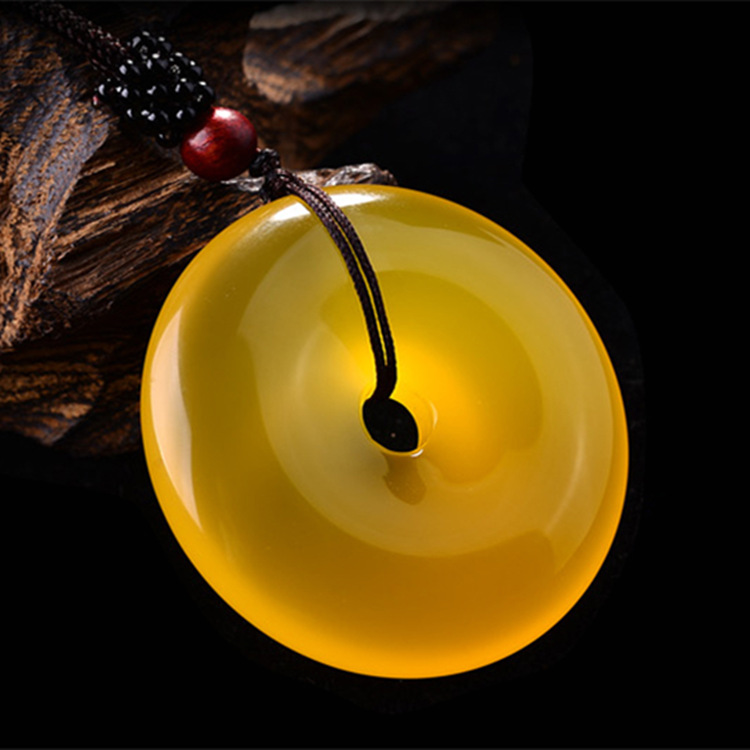 巴西l黄玉髓玛瑙吊坠紫罗兰平安扣玉项坠女款工艺饰品