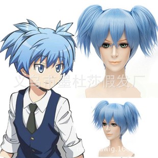 cosplay假发 游戏动漫万用双马尾蓝色短发 暗杀教室潮田渚头套