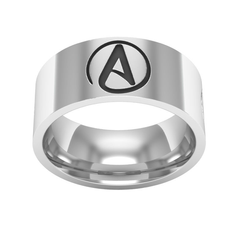 欧美热销饰品 8mm无神论者标志戒指 钛钢潮男钛钢饰品 亚马逊爆款