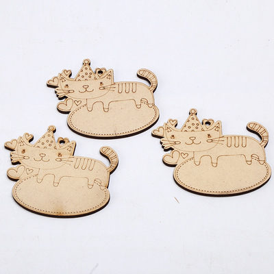 厂家直销创意木质小猫小木质牌子 diy创意家居装饰diy动物挂牌