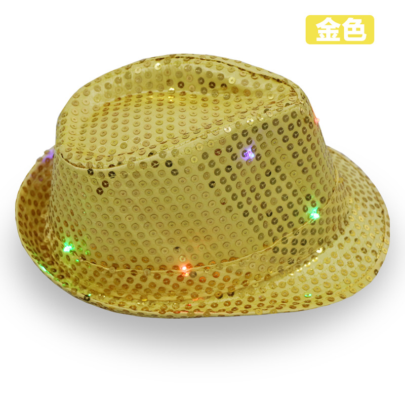Factory Direct Sales LED Luminous Colorful Flash Fedora Hat Adult and Children Sequins Fedora Hat Stage Performance Top Hat