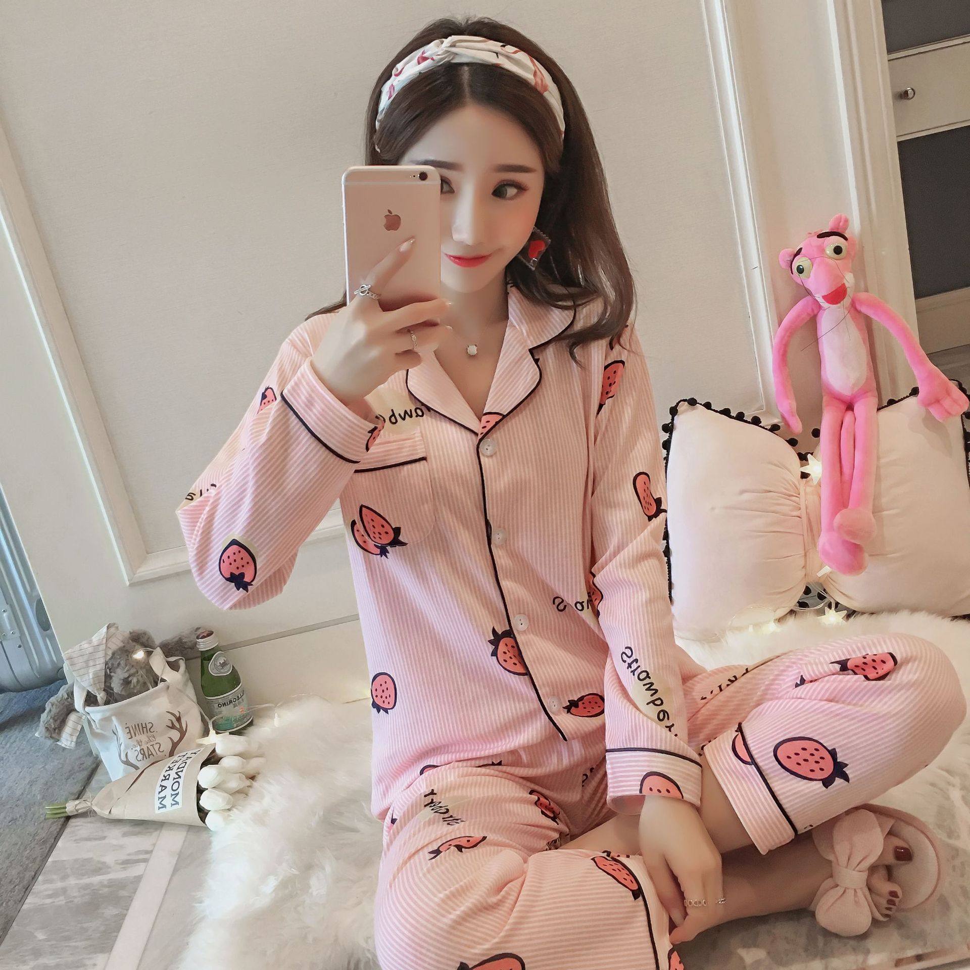 开衫睡衣女士春秋冬款纯棉长袖韩版睡衣女家居服套装外穿一件代发
