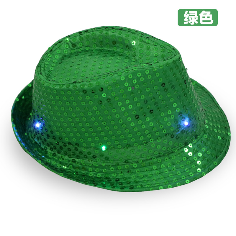 Factory Direct Sales LED Luminous Colorful Flash Fedora Hat Adult and Children Sequins Fedora Hat Stage Performance Top Hat