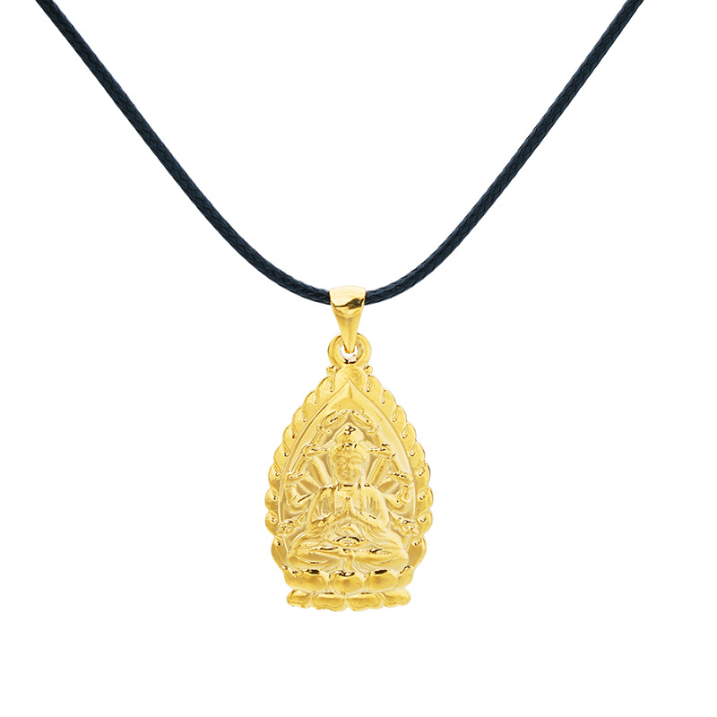 越南沙金千手观音女士吊坠铜镀金火焰观音项坠