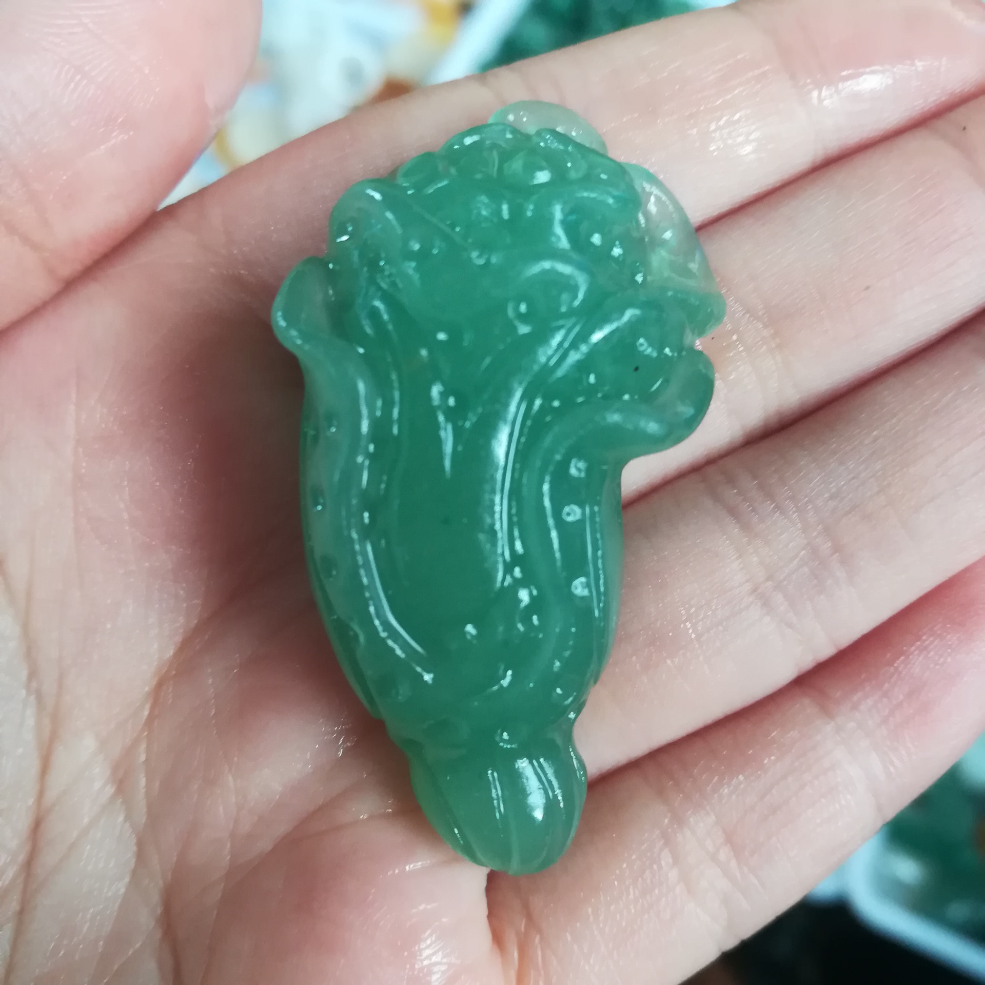 大量批发天然玉石东陵玉白菜吊坠 翠绿色印度东陵玉百财挂件